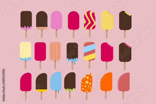 Large set of different types of ice cream.