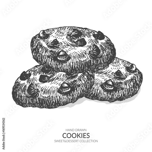 Hand drawn cookie. Vintage black and white illustration. Sweet and baked vector collection.