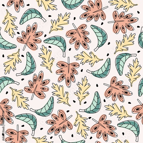 Seamless pattern with autumn leaves. Vector background.