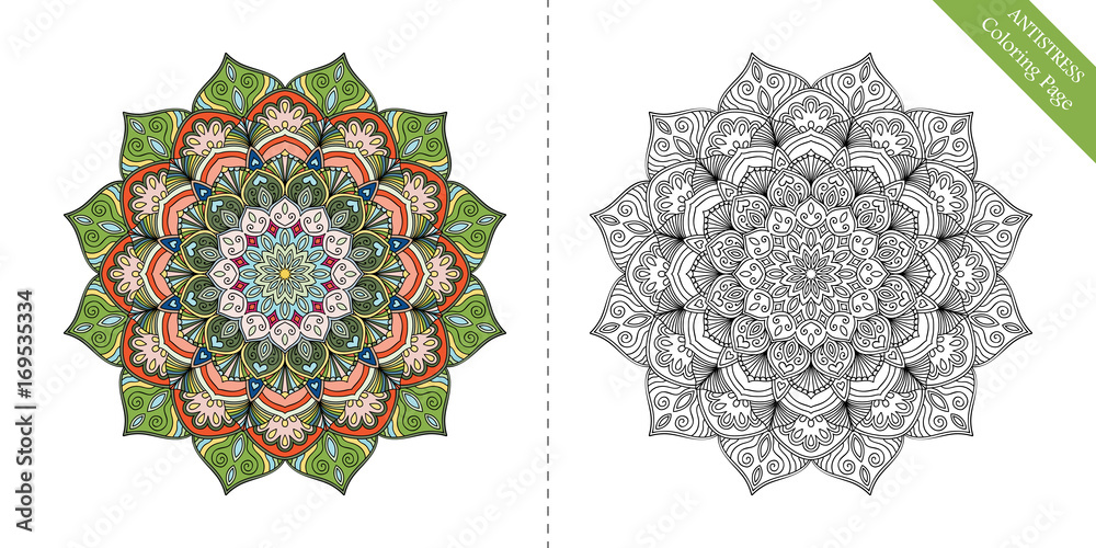 Fotografie Antistress Coloring Page Mandala First