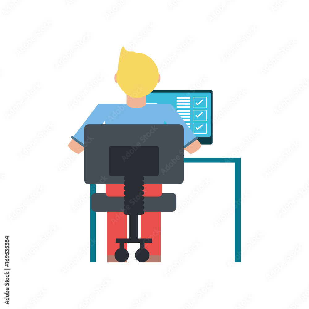 Man working with computer icon vector illustration graphic design