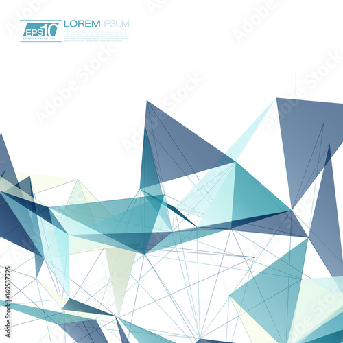 Blue Abstract Network Mesh on White Background with Text - Vector Illustration