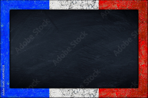 empty france blackboard with wooden colorful  frame isolated on white background / Frankreich Tafel mit  holzrahmen photo