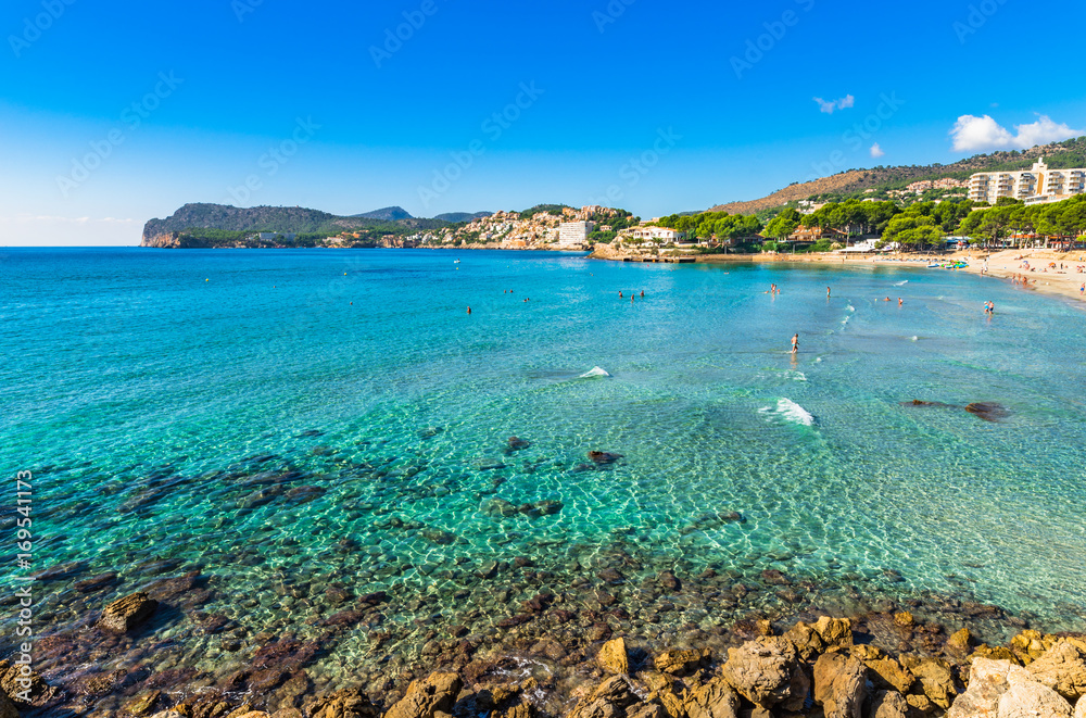 Spain Majorca beach Platja de Tora in Paguera with beautiful coast landscape and clear sea water