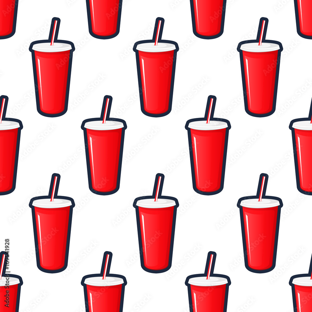 Cola drink in a red plastic pot cardboard cup with chopsticks isolated vector illustration.