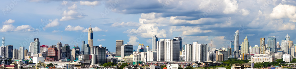 Panorama image - Modern building in business district at Bangkok city, Thailand.