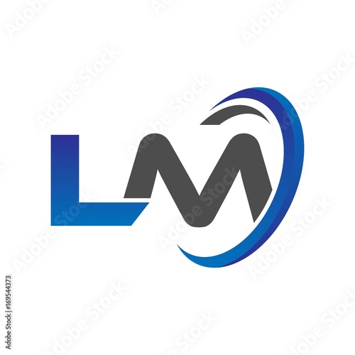 vector initial logo letters lm with circle swoosh blue gray