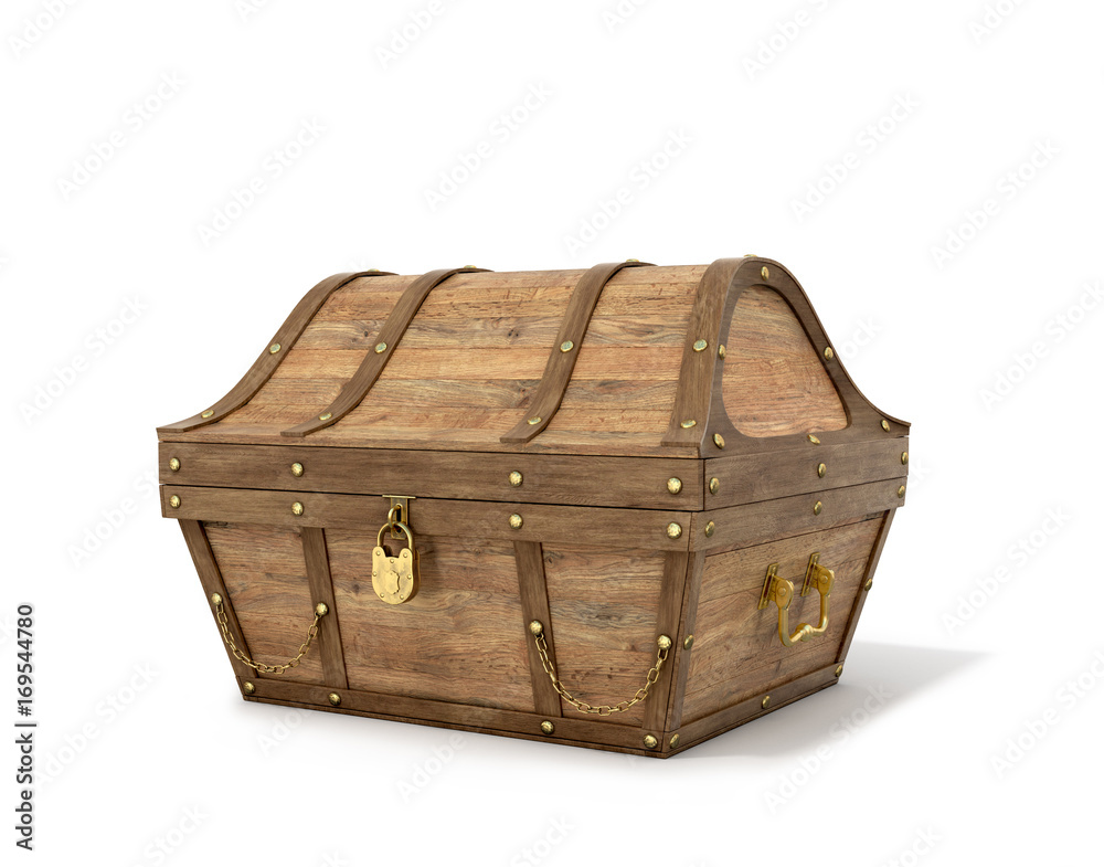Ancient wooden chest on a white background. 3D illustration Ancient wooden chest on a white background. 3D illustration