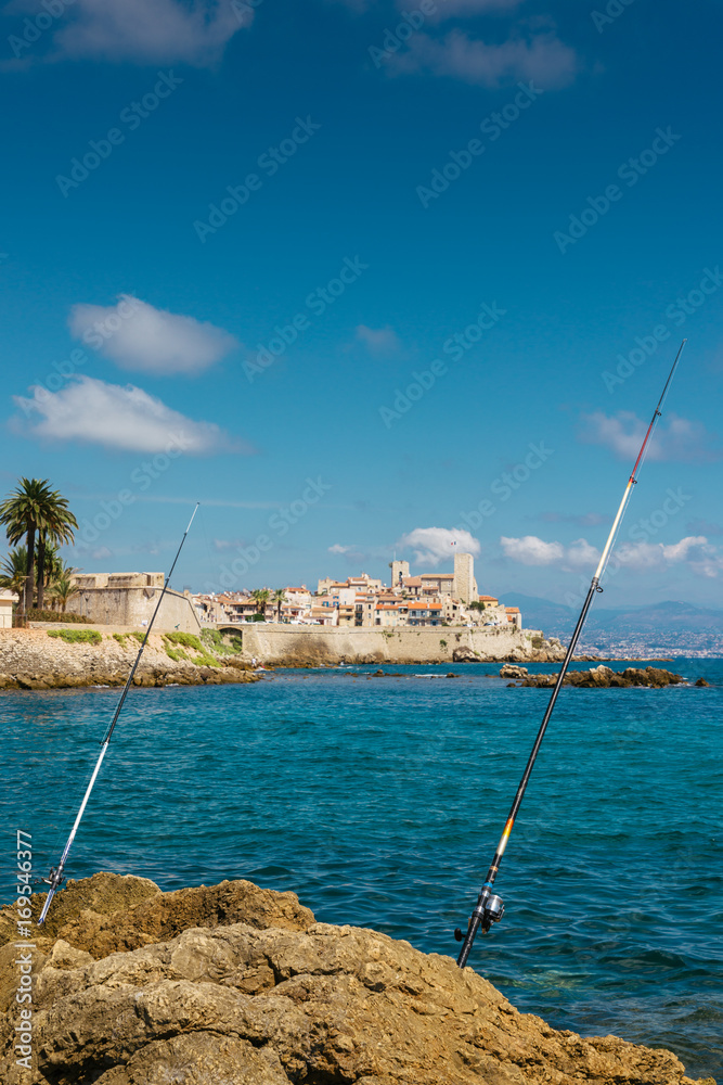 Fototapeta premium Fishing rod in Antibes, Cote d'Azur, France