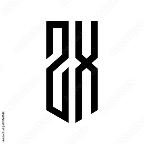 initial letters logo zx black monogram pentagon shield shape