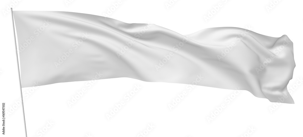 Obraz premium Long white flag on flagpole flying in wind.