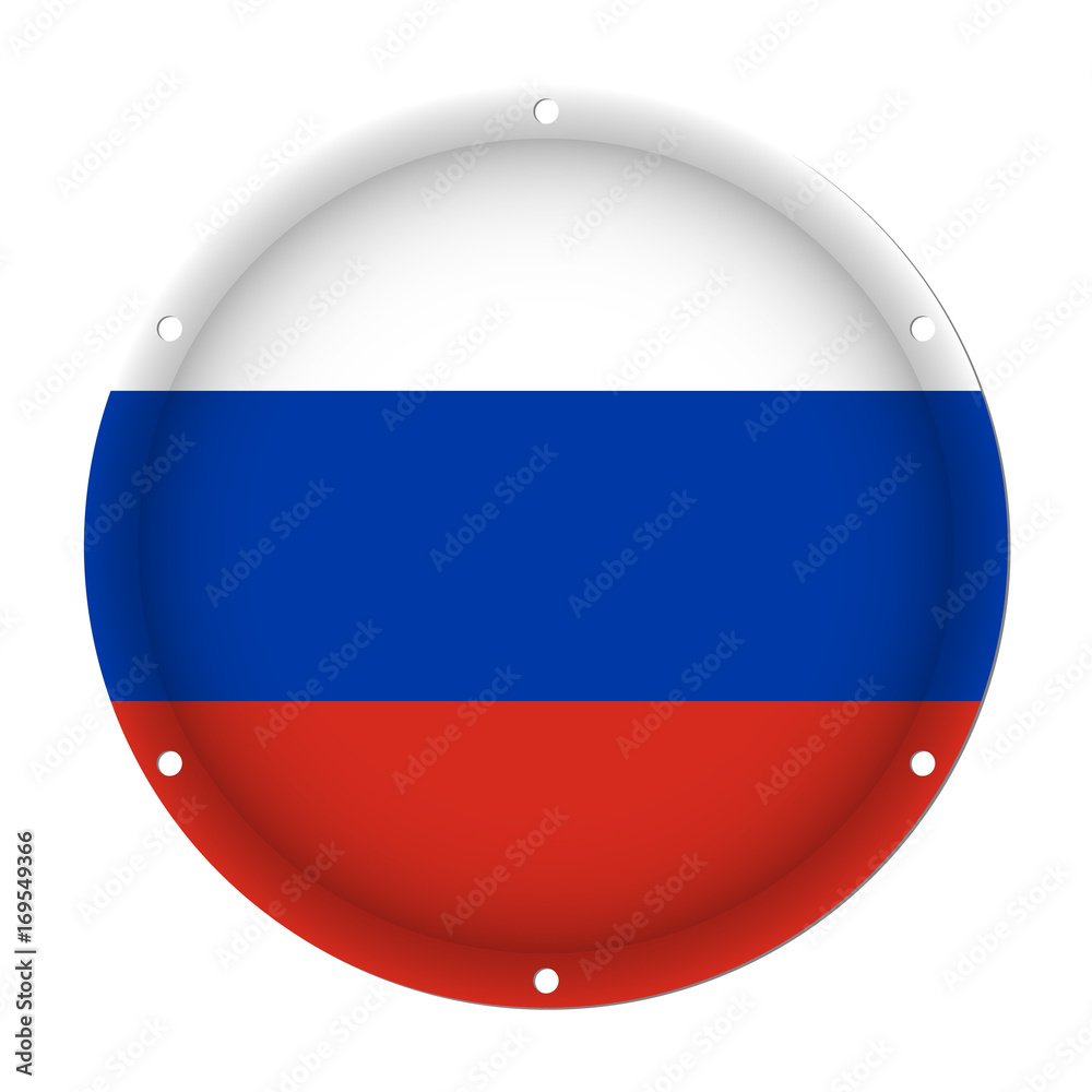 round metallic flag of Russia with screw holes