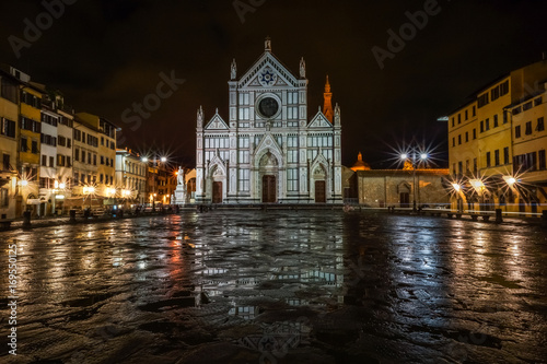 Basilica di Santa Croce at night in Florence, Italy