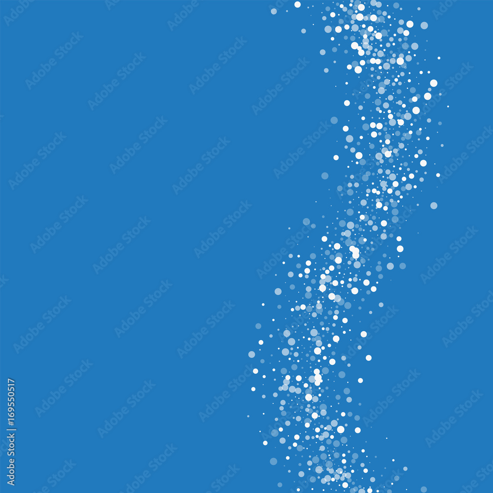 Obraz premium Random falling white dots. Right wave with random falling white dots on blue background. Vector illustration.