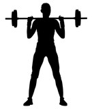 sport, bodybuilding, lifestyle and people concept - young woman with barbell flexing muscles and making shoulder press squat in gym, vector silhouette illustration.