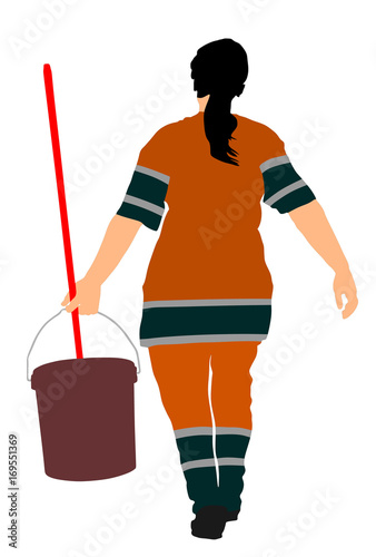 Floor care and cleaning services with washing mop in sterile factory or clean hospital. Cleaning lady service vector illustration.