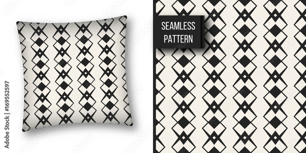 Abstract concept vector monochrome geometric pattern. Black and white minimal background. Creative illustration template. Seamless stylish texture. For wallpaper, surface, web design, textile, decor.