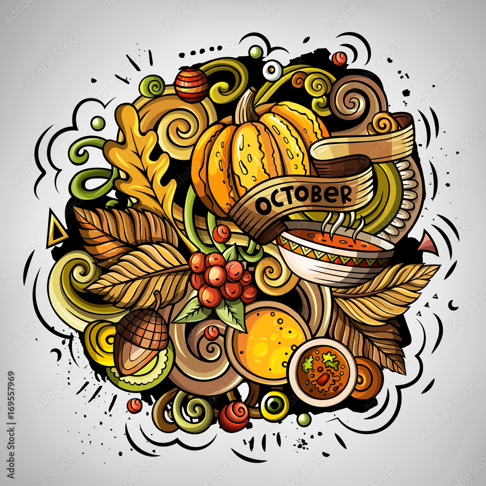 Cartoon doodles Autumn illustration. All items are separate.