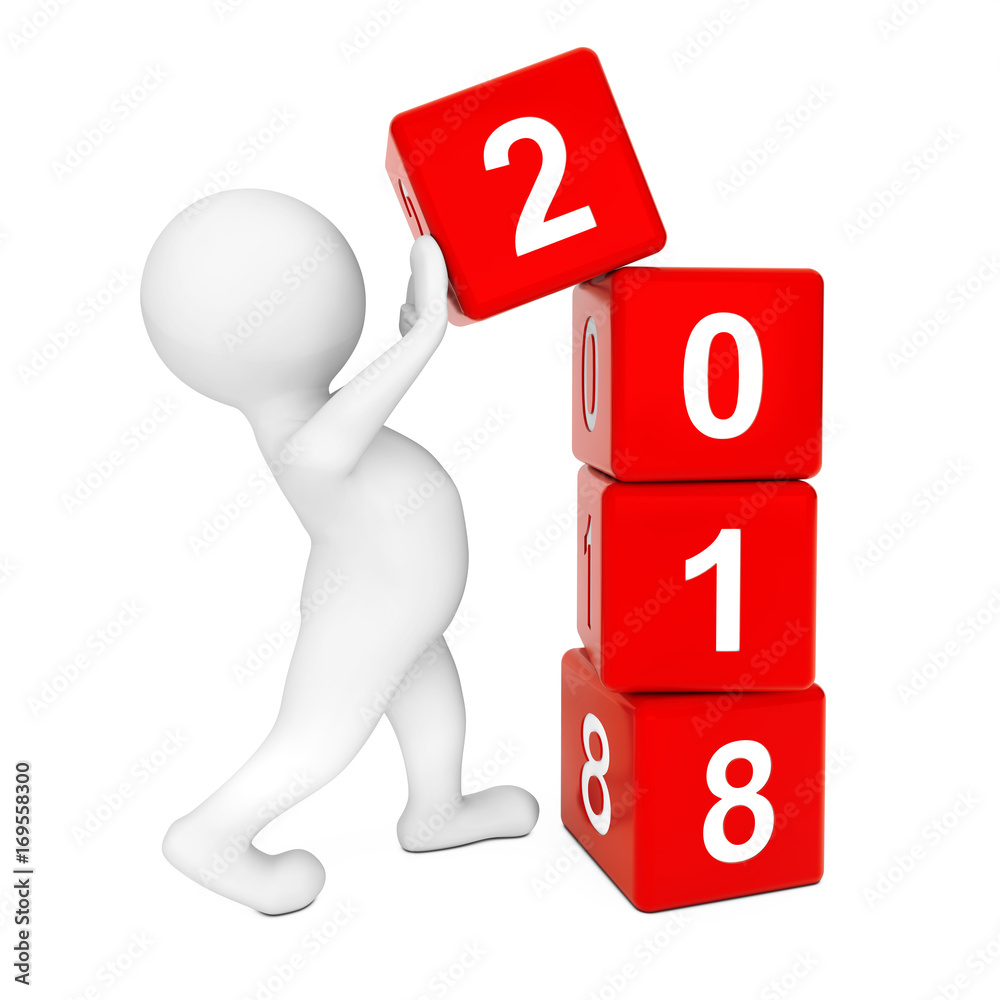 New 2018 Year Concept. Person Placing 2018 New Year Cubes. 3d Rendering New 2018 Year Concept. Person Placing 2018 New Year Cubes. 3d Rendering
