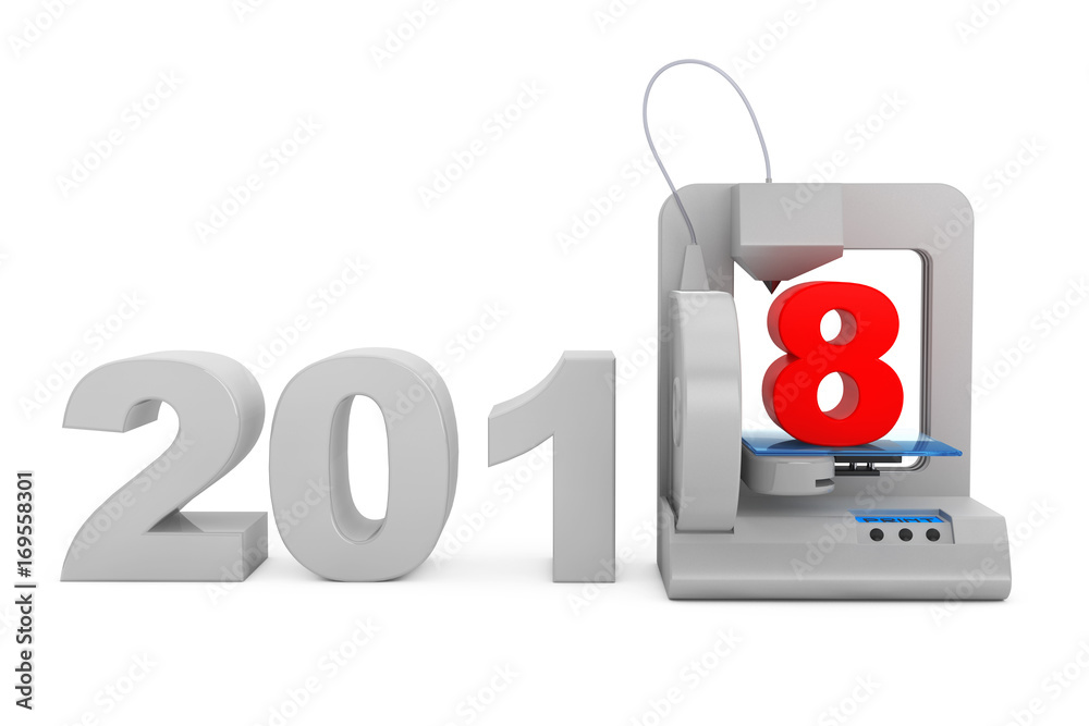 Modern Home 3d printer print New 2018 Year Sign. 3d Rendering Modern Home 3d printer print New 2018 Year Sign. 3d Rendering