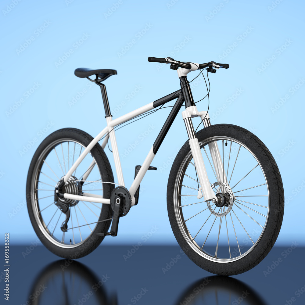 Black and White Mountain Bike. 3d Rendering