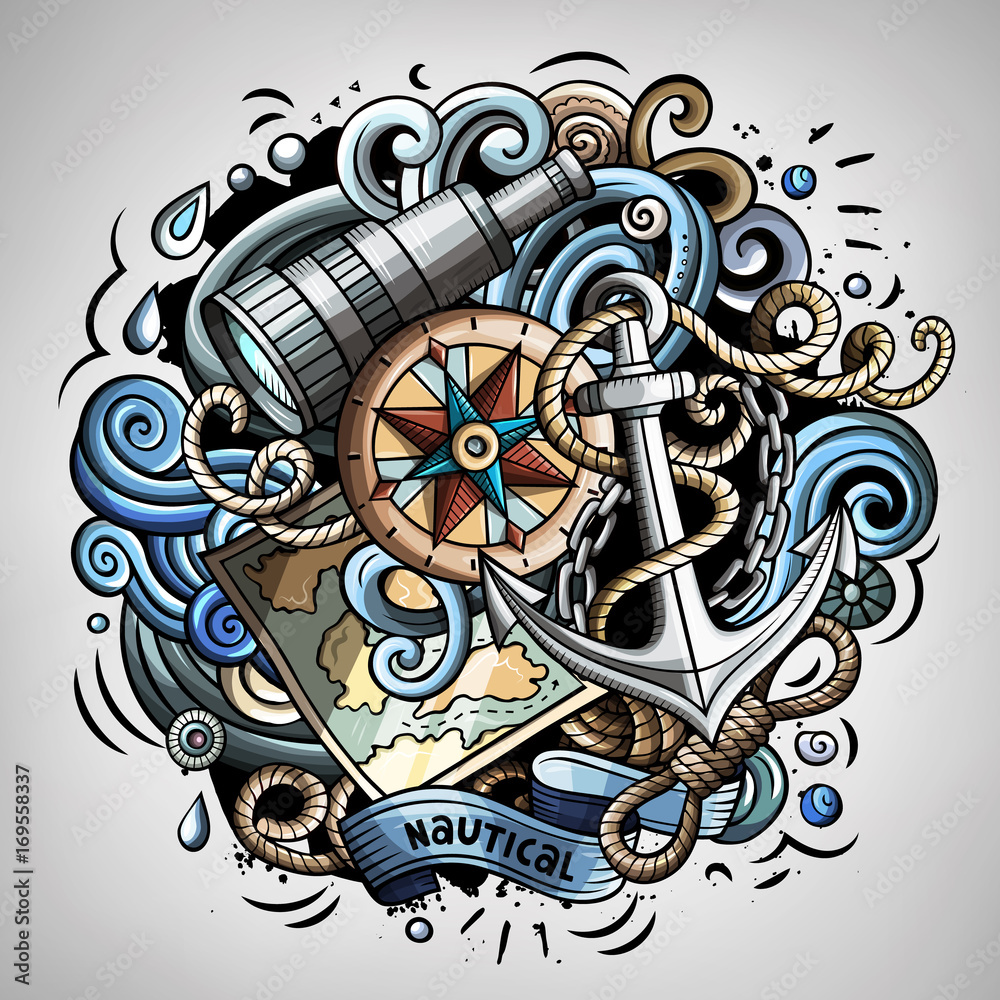 Nautical cartoon vector doodle illustration