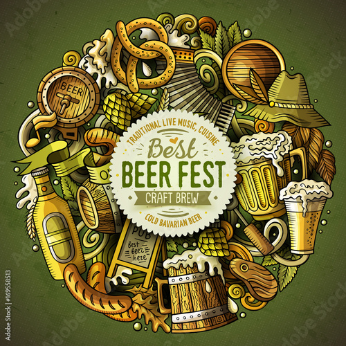 Cartoon vector doodles Beer fest illustration