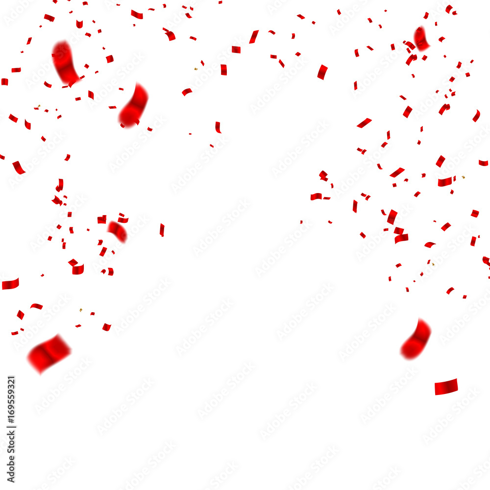 Celebration background template with confetti and red ribbons. Vector illustration Celebration background template with confetti and red ribbons. Vector illustration