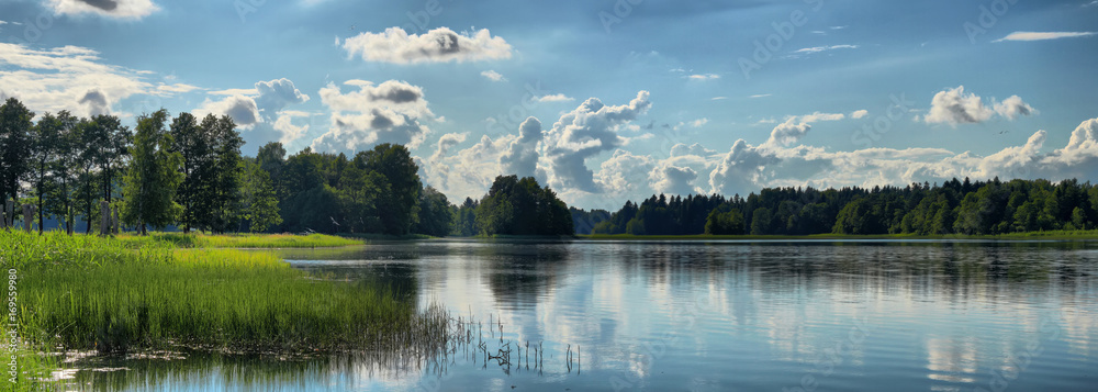 Fototapeta premium Panorama of a summer landscape with a lake