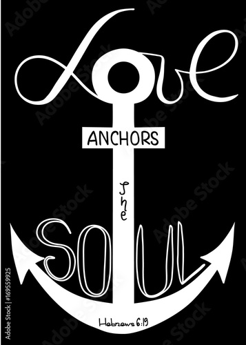Love anchors soul .  The word of the son of God..  Anchor cross in the Christian religion.  Cross and crescent symbols of the birth of  Jesus Christ  from the body of Mary. Vector design..