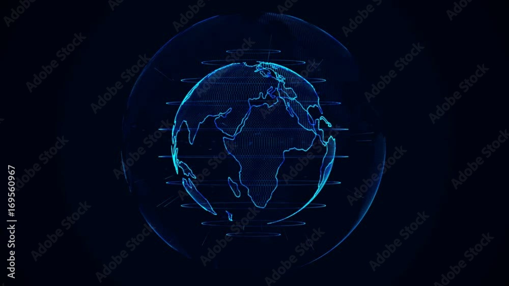Planet Earth animation. Rotating globe, shining continents with accented edges. Abstract cyber animation of Planet Earth with blue glow. Seamless looping. Planet Earth animation. Rotating globe, shining continents with accented edges. Abstract cyber animation of Planet Earth with blue glow. Seamless looping.