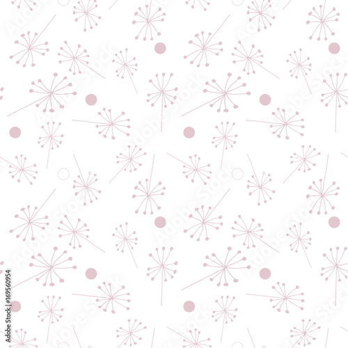 Dandelion or allium or fennel like flowers and seed pattern. Vector floral seamless repeat with simple hand drawn stylized flowers.