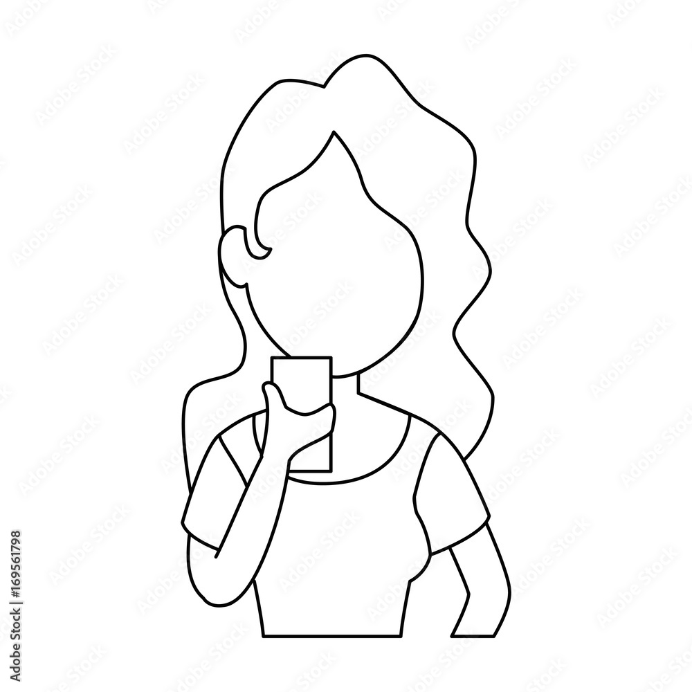 woman using a smartphone icon over white background vector illustration woman using a smartphone icon over white background vector illustration