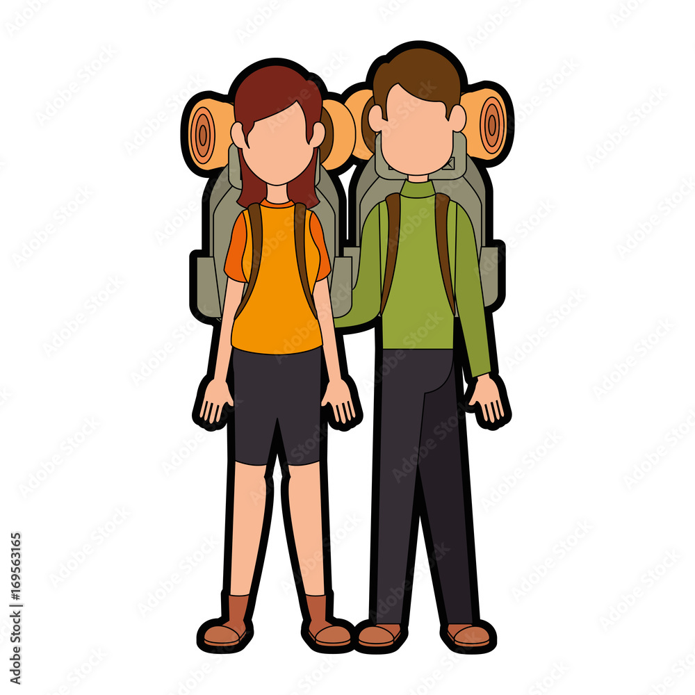couple of camping people icon over white background vector illustration couple of camping people icon over white background vector illustration