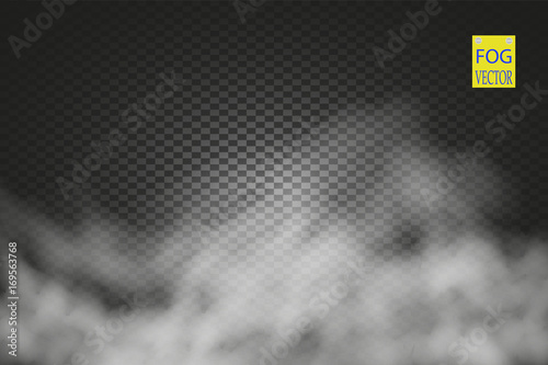 Fog or smoke isolated transparent special effect. White vector cloudiness, mist or smog background. Vector