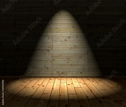 Fototapeta Naklejka Na Ścianę i Meble -  3D Illustration - wood floor and background with 1 Spotlight