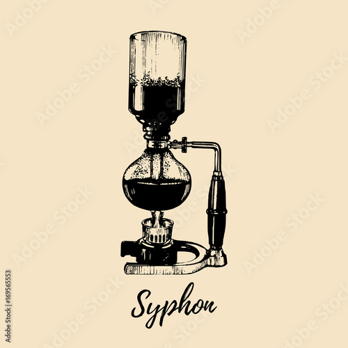 Vector Syphon illustration. Hand sketched maker for alternative coffee brewing. Cafe, restaurant menu design concept
