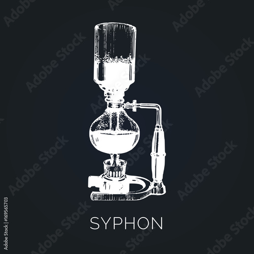 Vector Syphon illustration. Hand sketched maker for alternative coffee brewing. Cafe, restaurant menu design concept