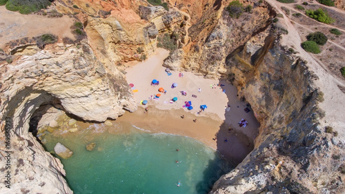 Aerial. View from the sky of the beach: Joao de Arens Portimao. photo