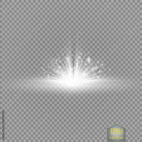 Set. Shining star, the sun particles and sparks with a highlight effect, color bokeh lights glitter and sequins. On a dark background transparent. Vector, EPS10