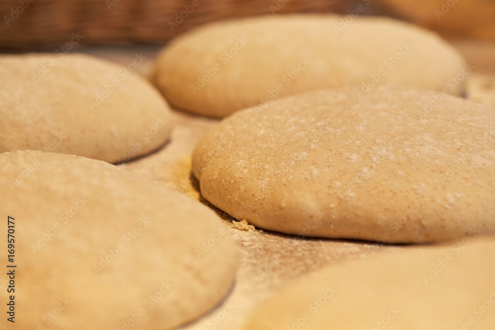 close up of yeast bread dough at bakery close up of yeast bread dough at bakery