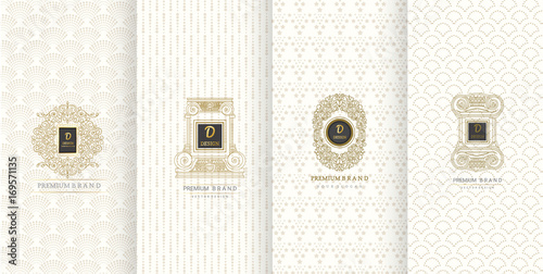 Collection of design elements,labels,icon,frames, for packaging,design of luxury products.Made with golden foil.Isolated on retro background. vector illustration