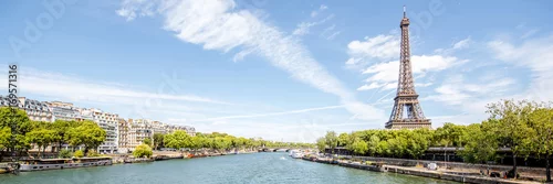 Obraz  z motywem Landscape panoramic view on the Eiffel tower and Seine river during the sunny day in Paris