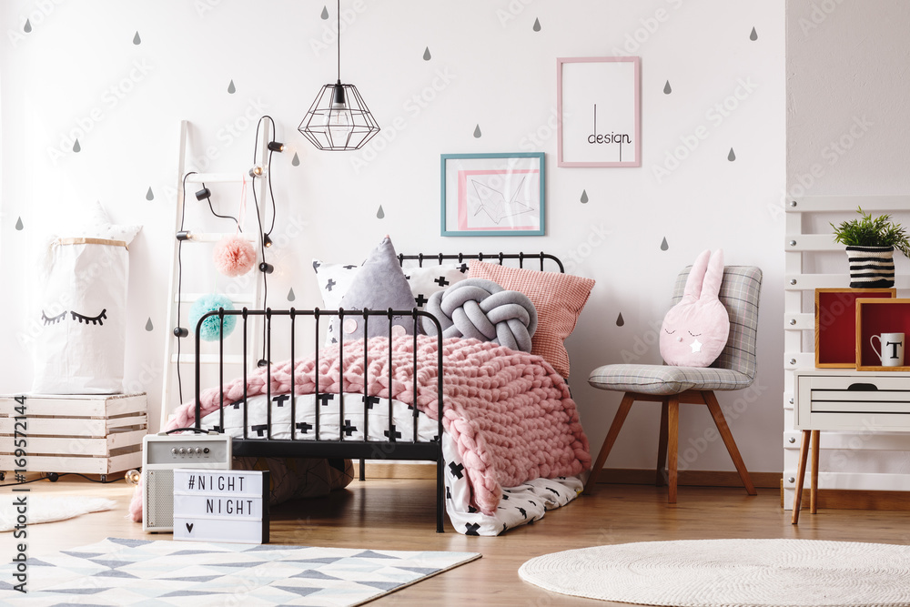 Fototapeta premium Cute kids bedroom with posters