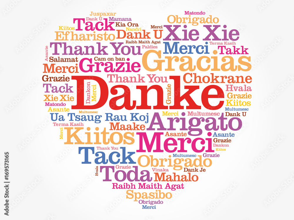 Danke (Thank You in German) Love Heart Word Cloud in different languages, concept background Danke (Thank You in German) Love Heart Word Cloud in different languages, concept background