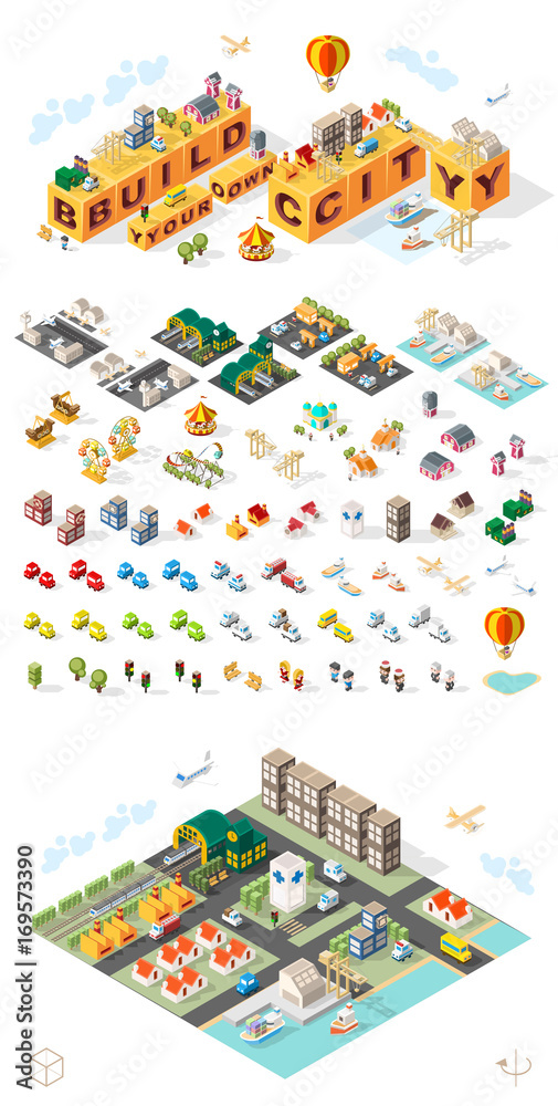 Build Your Own City . Set of Isolated Minimal City Vector Elements