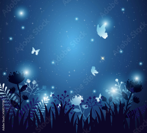 Background with flowers and night