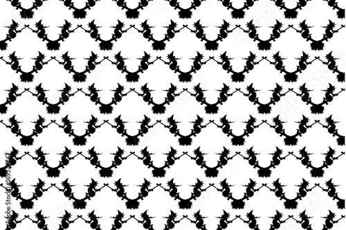 Black witch on a broomstick on a white background - vector pattern