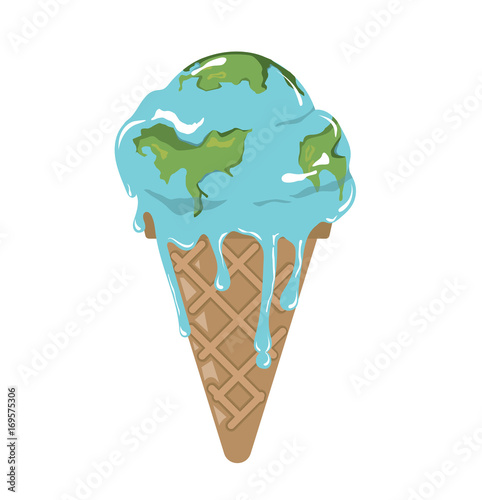 Melting earth icecream cone for global warming