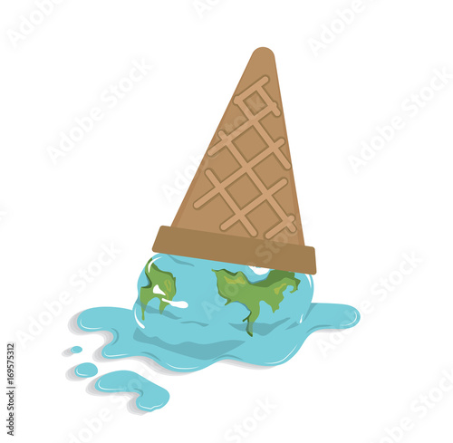 Melting earth icecream cone for global warming